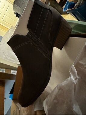 Womans Brown Suede Ankle Boot with Low Stacked Heel 11
